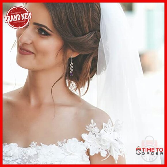 Sterling Silver Teardrop Leverback Earrings with Created Amethyst - Picture 4 of 8